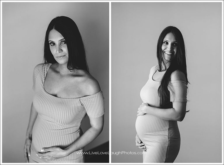 Mama-to-be posing for her pregnancy portraits at a Bergen County Photo studio