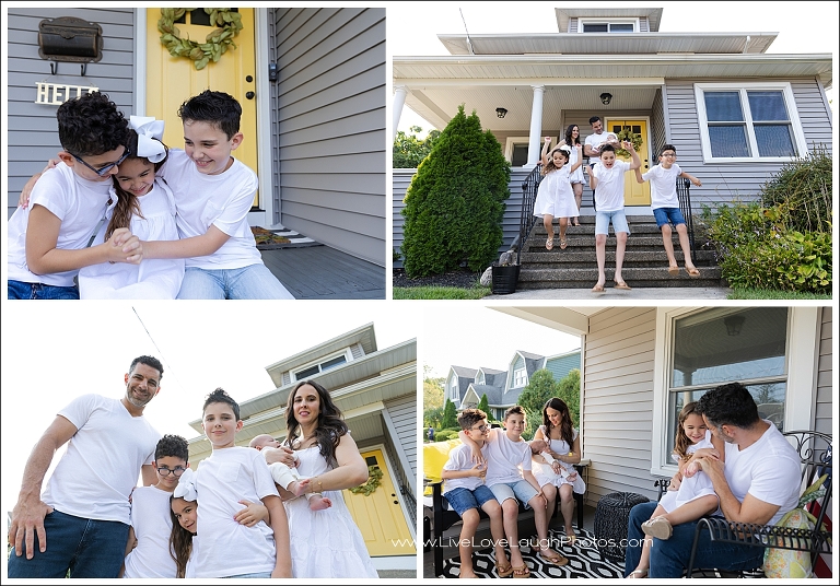 Family having fun at the porch at their at home family photoshoot